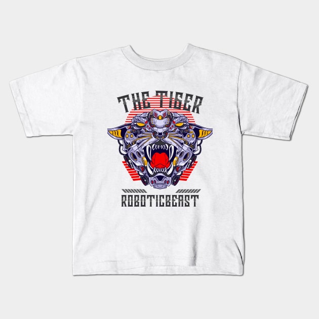 Tiger Roboticbeast Kids T-Shirt by Harrisaputra